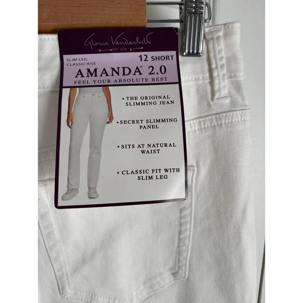 Gloria Vanderbilt Amanda Slim Pants 12 Short White NWT MSRP $48